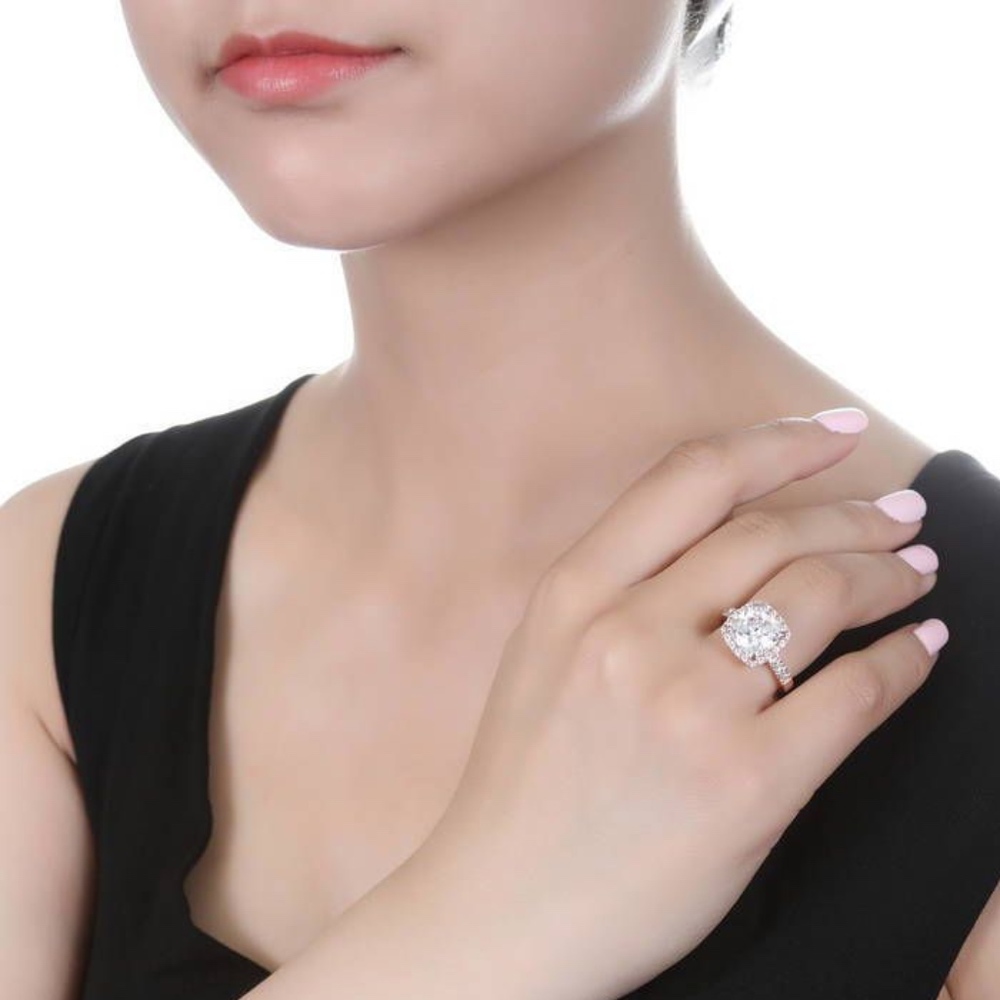 Rose Gold Plated Cushion Cut Fine Cz .925 Sterling
